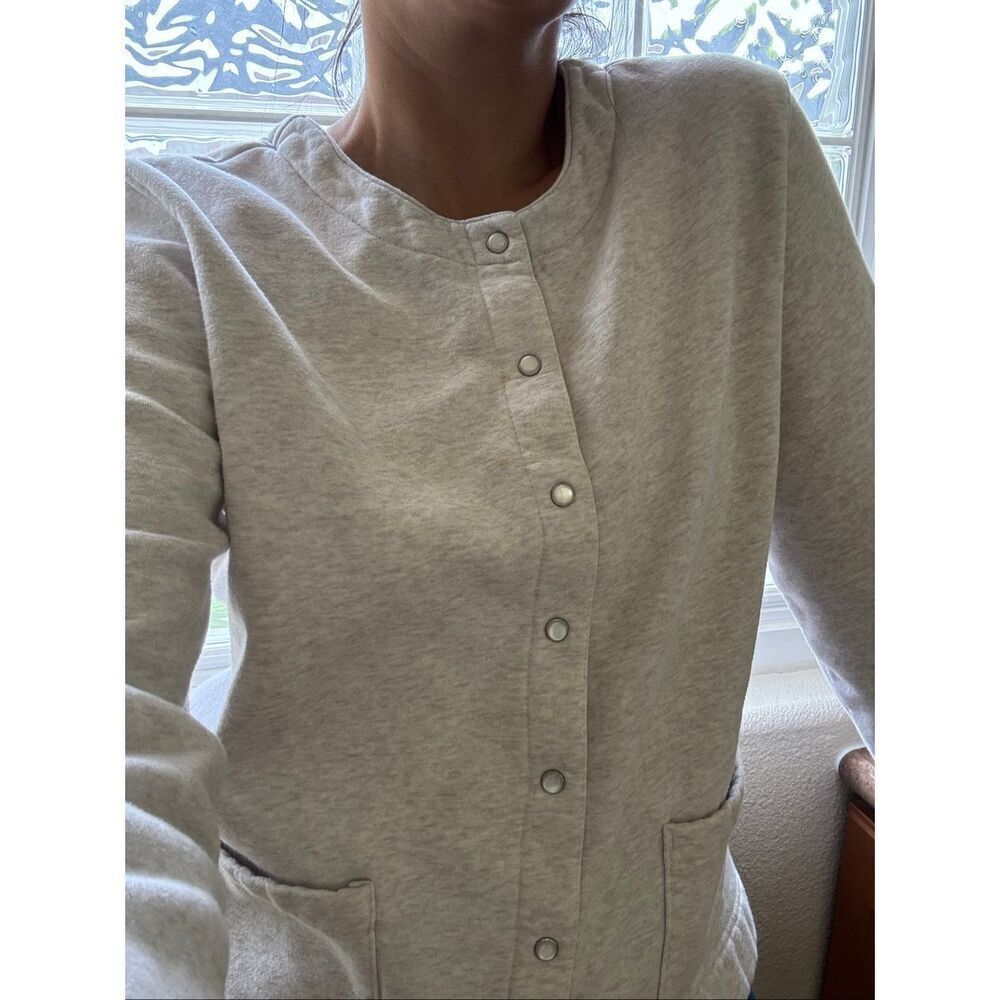 Covington women's Large grey cream relaxed button up sweater coat cozy comfortab
